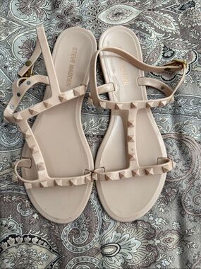 Steve Madden Beige Studded T-Strap Jelly Sandals